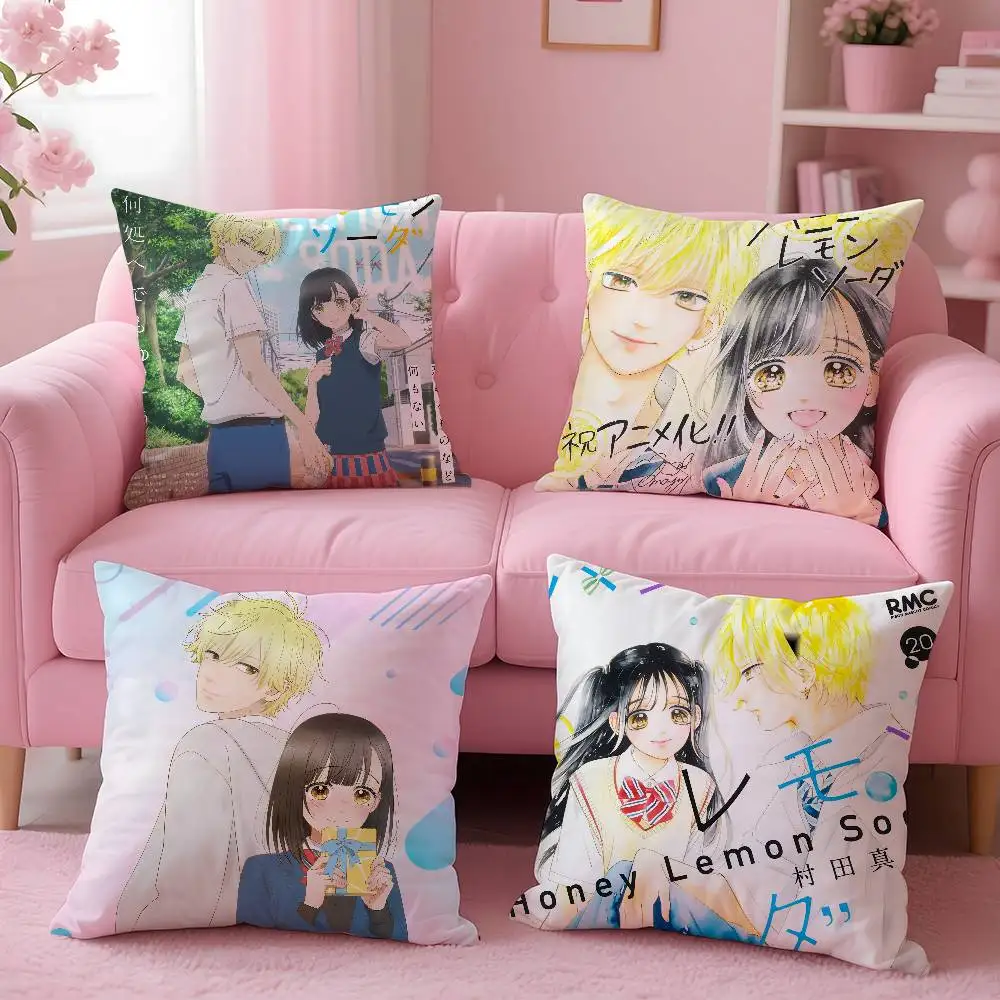 Anime H-Honey L-Lemon Soda Pillow Case pattern printing pillowcase living room sofa cushion cover bedroom room decor