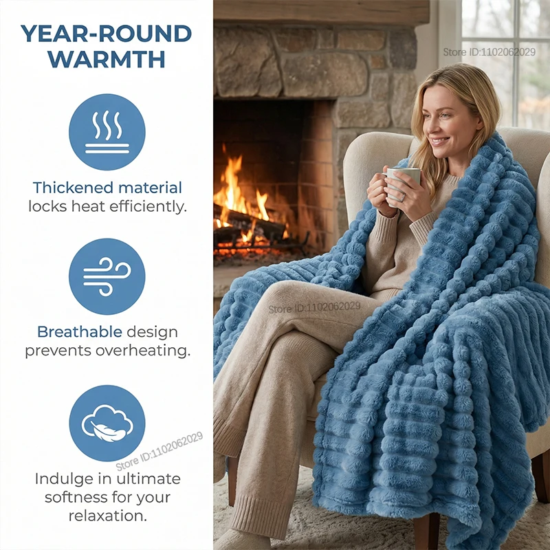IHX Solid Color Imitation Rabbit Plush Milk Plush Thickened Thermal Leisure Home Blanket Office Nap Blanket, Custom Blanket Size