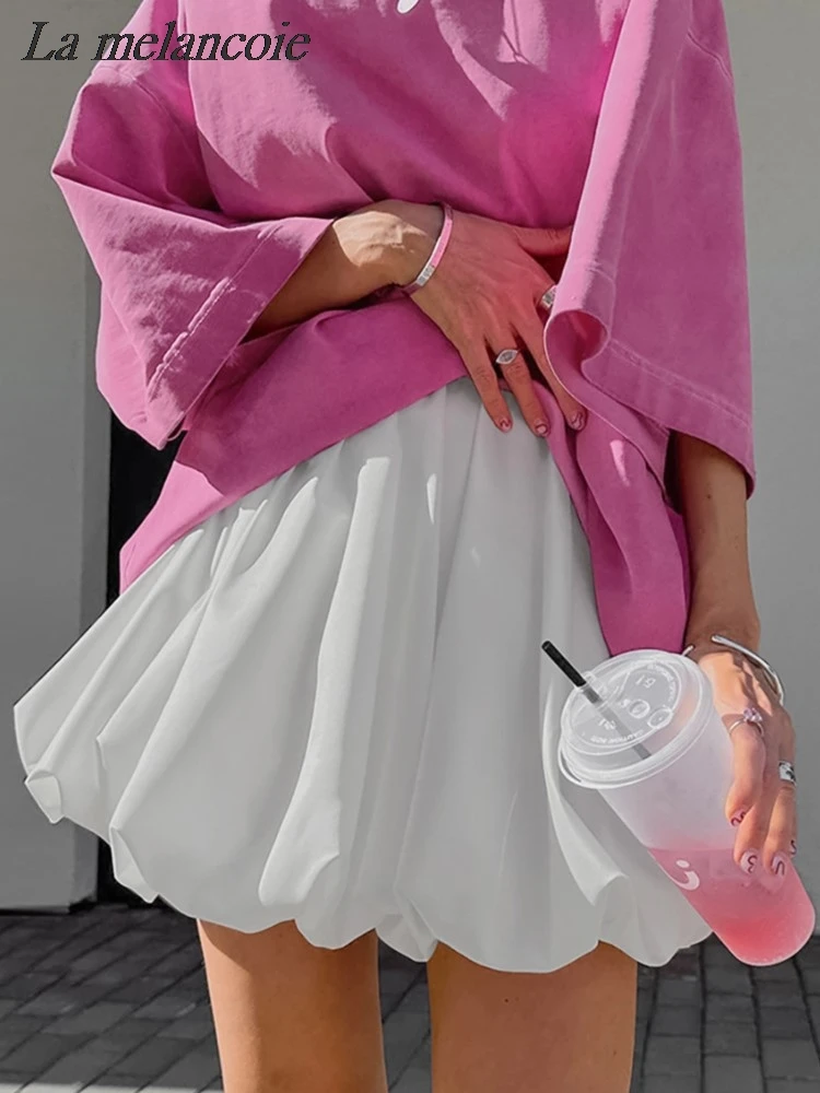 

Satin White Skirts Women 2024 Summer New Elegant Loose Mini Skirts Korean Chic Pleated Faldas High Waisted Casual Short Skirts