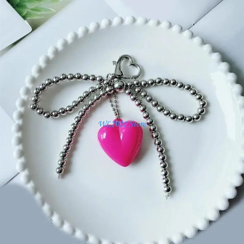 

G5GC Handmade Key Accessory with Pearl Beaded Bowknot and Heart Pendant Embellishment