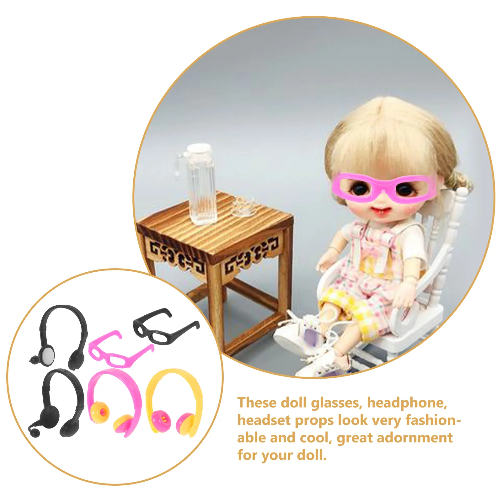 18 Pcs Mini Simulation Headphones Eye Glasses Headset Ornament Dress-up Earphone Photo Props Plastic Travel Ornaments