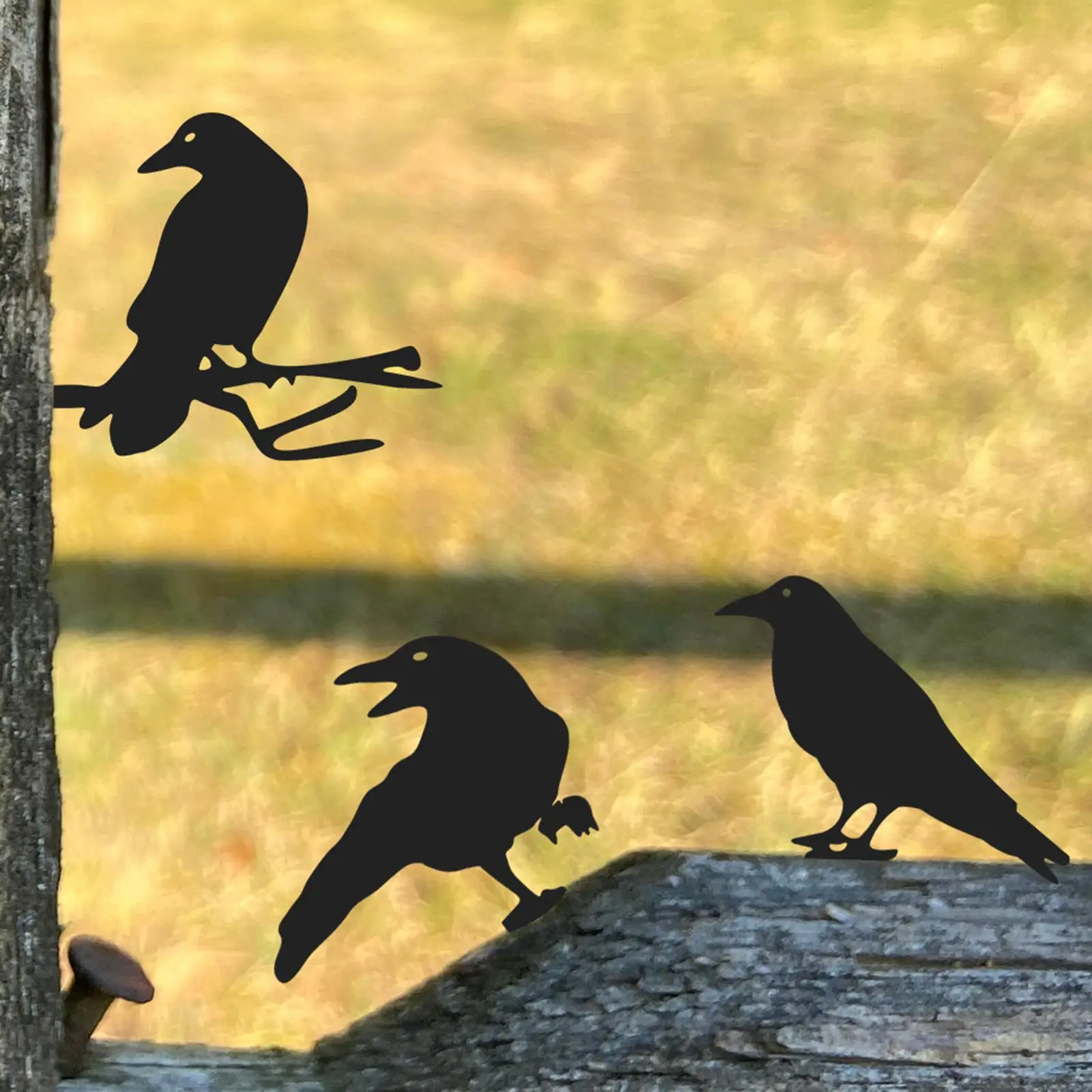 

3Pcs Metal Yard Art Crow Black Bird Silhouette for Lawn Gate Post Tree