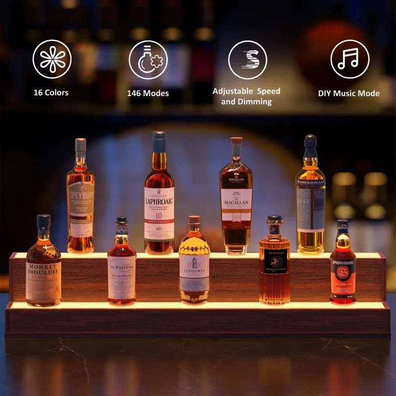 LED Lighted Liquor Bottle Display Shelf, 37 Inch Bar Display Shelf, DIY Illuminated Bottle Shelf with App & Remote Control, 2