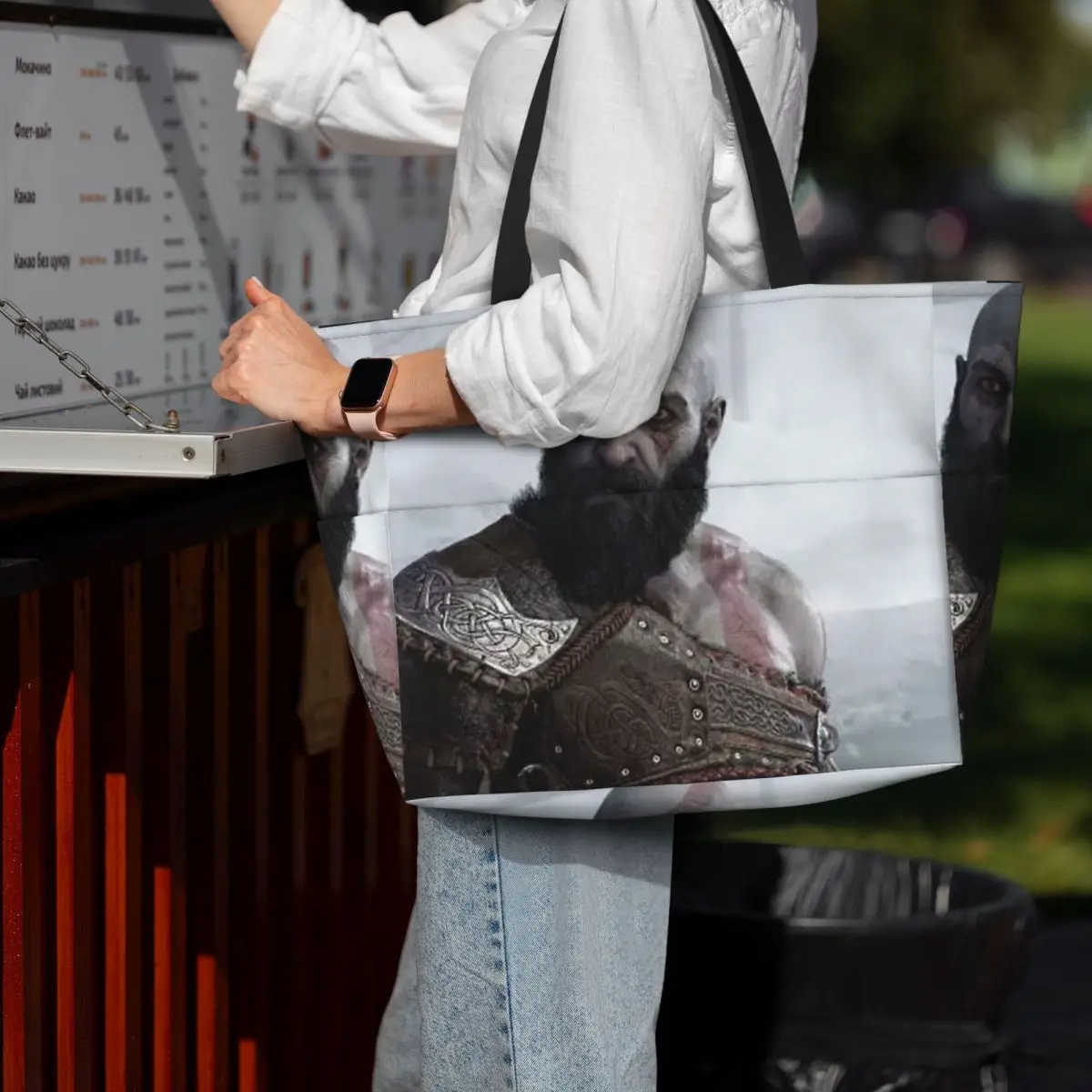 

Skull Kratos God Of War Beach Tote Bag Sport Gym Yoga Duffle Large Tote Bag Women Travel Bag Fitness bag