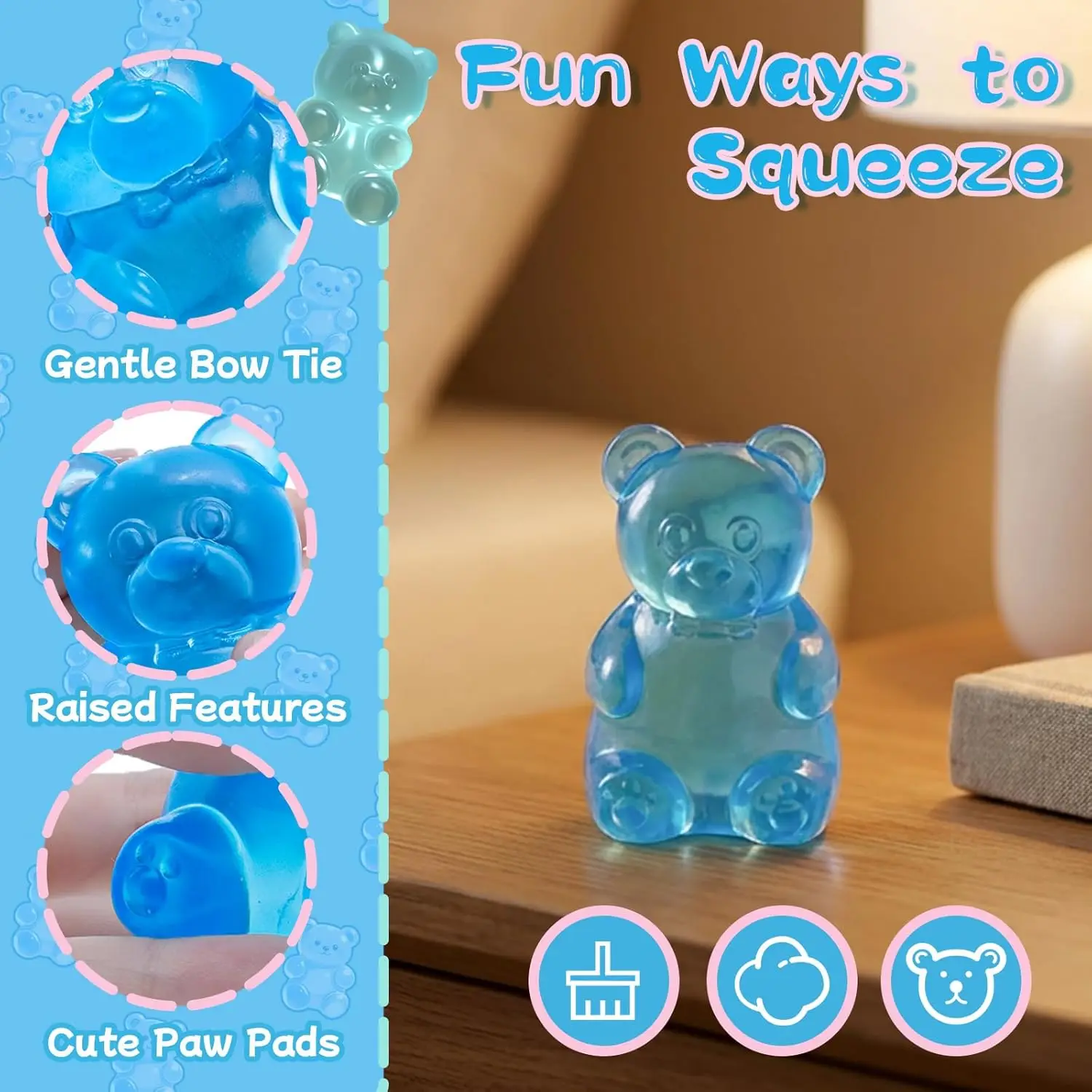 Cute Bear Maltose Squishy Toy Dough Colorful Sensory Toy Creative Desk Decoration Stress Relief Doll Squeeze Fidget Toy