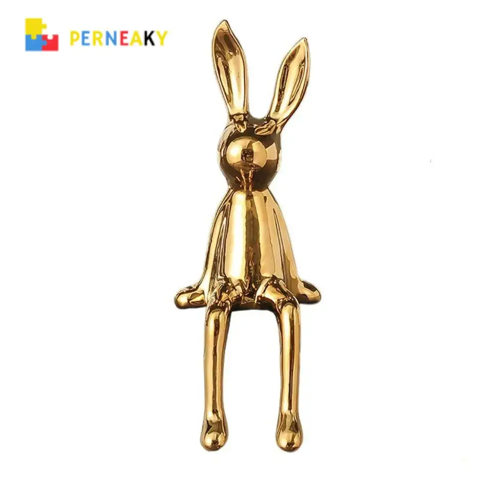 1PCS Ceramic Long-Eared Sitting Rabbit Room Ornaments Statue Luxury Home Decoration Accessories High-End Home Art Aesthetics