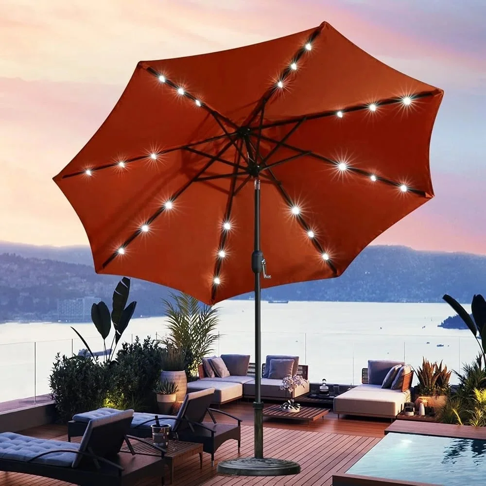 #Modern 7.5FT LED Solar Patio Umbrella with 3M Radii Market Center Pole for Garden Pool Beach Backyard-for Outdoor Use