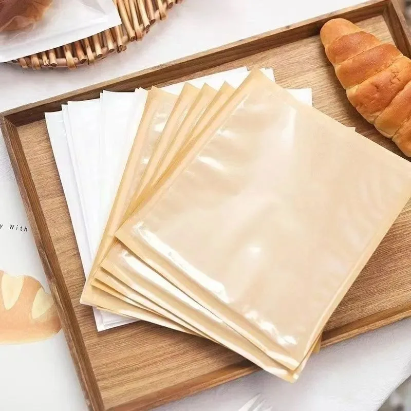 100/200 Buah Tas Kertas Kraft Sekali Pakai Tas Kertas Roti Panggang Tahan Minyak Roti Kue Sarapan DIY Tas Kemasan Natal