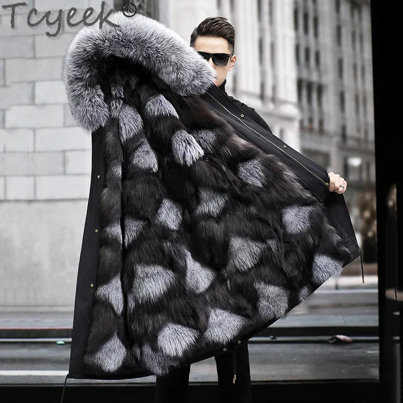 Tcyeek 2023 Hooded Mens Fur Jacket New Winter Parka Men Clothing Fox Fur Liner Detachable Coat Warm Raccoon Fur Collar Chaquetas