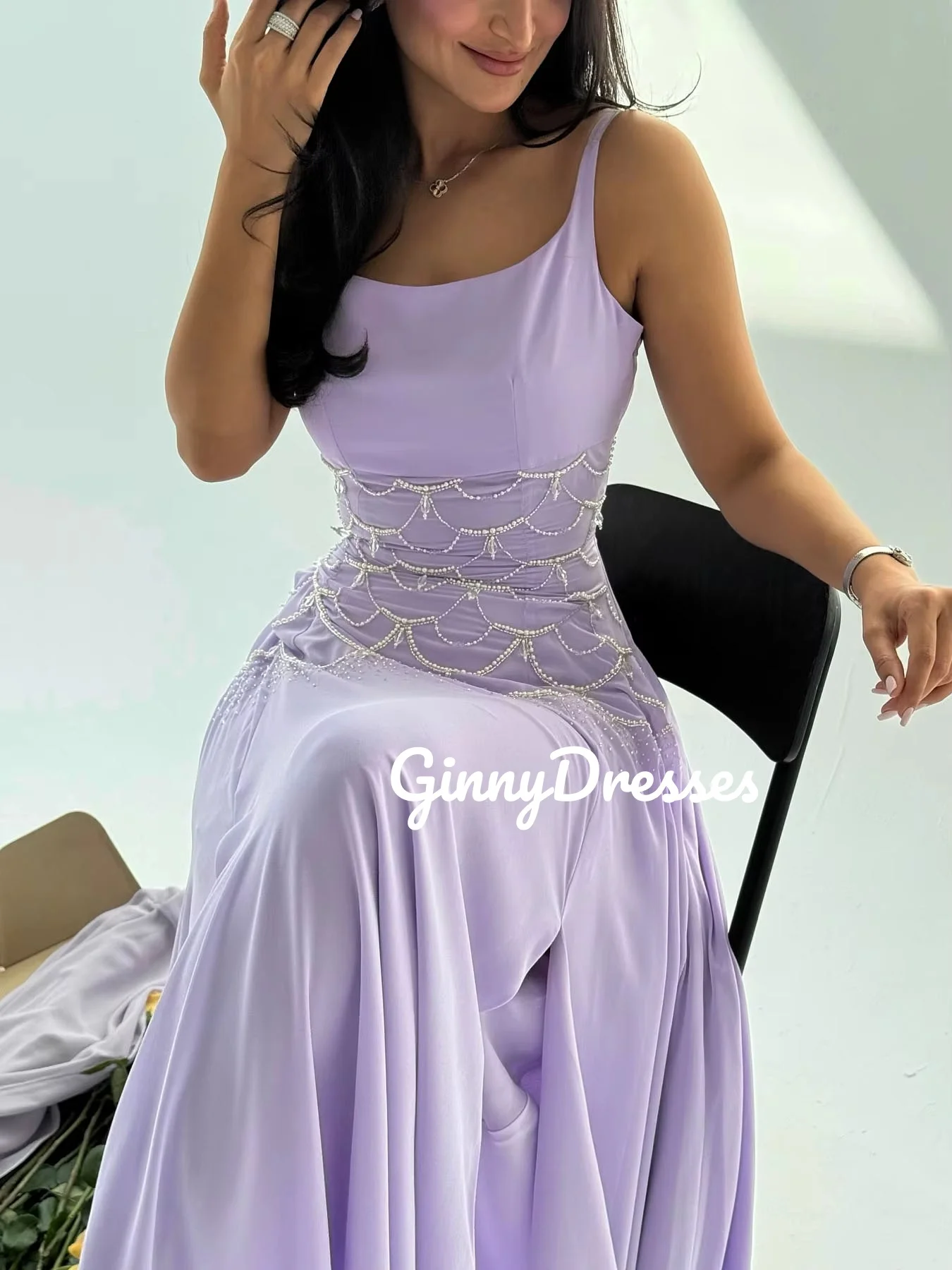 فساتين سهرة فاخرة مخصصة على شكل حرف a فساتين بدون حمالات للحفلات الراقصة بطول الأرض مطرز بسحاب حتى بدون أكمام مناسبة رسمية Dr #3