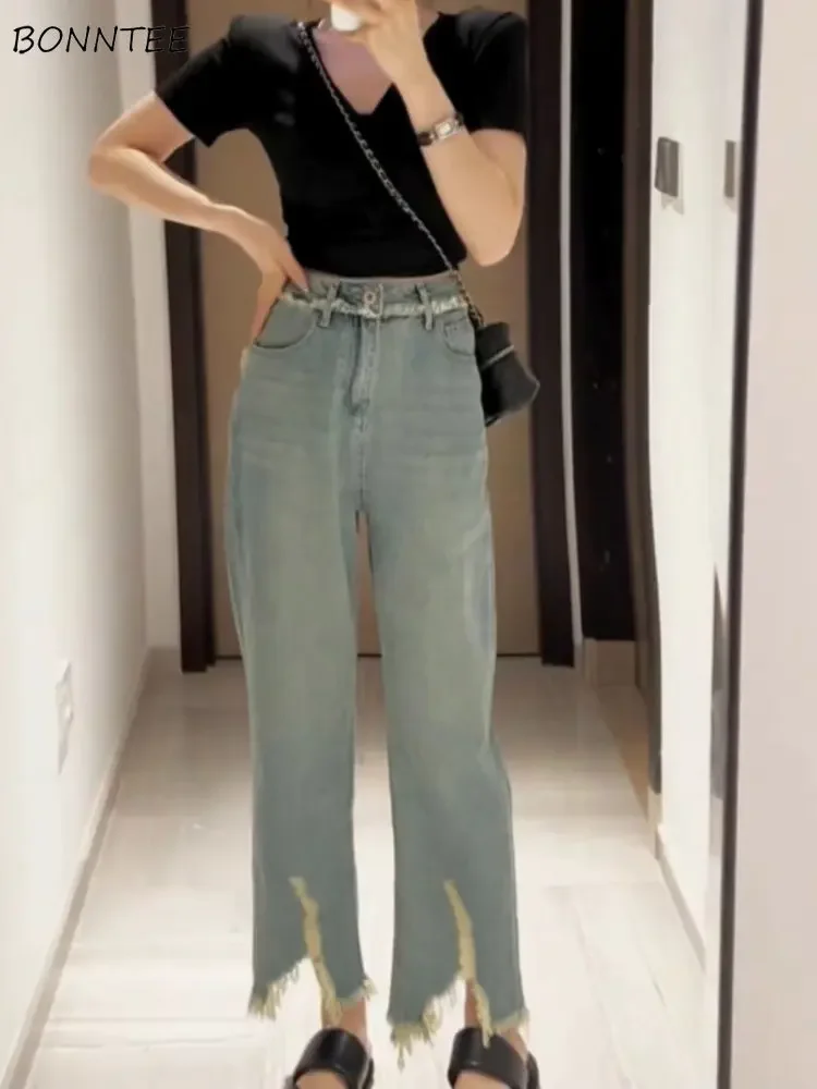 

Jeans Women Tassel Special Designed Casual Basics Vintage New Classics Delicate Personality Ladies Spring Korean Style Cool Ins