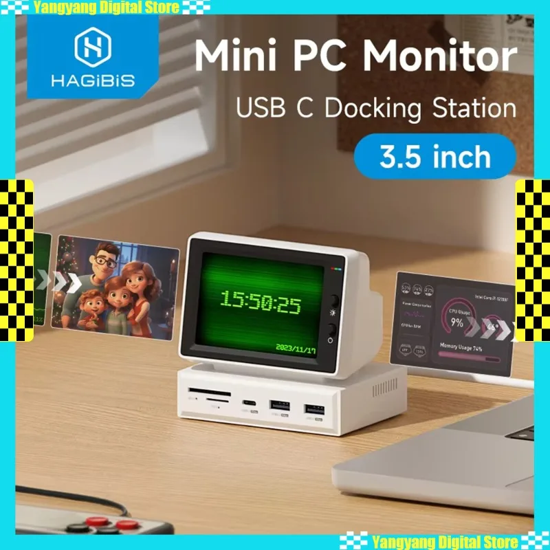 

Hagibis 3,5-дюймовый IPS мини-экран AIDA64 Mini PC CPU RAM HDD Монитор данных Дисплей Дополнительный экран с концентратором USB C для ноутбука MacBook