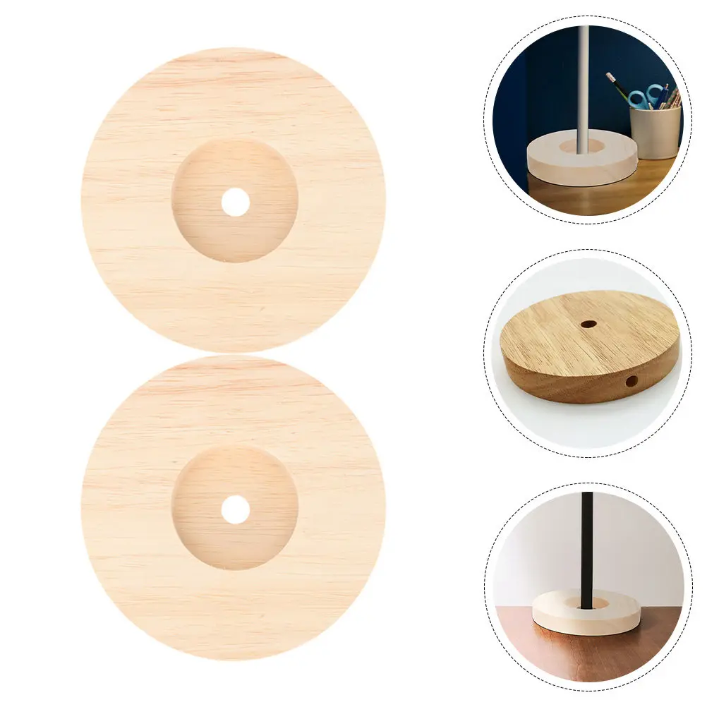 Wooden Table Lamp Base 2Pcs Premium Round Solid Wood DIY Light Stand for Desk Night Lamp Display Crafts