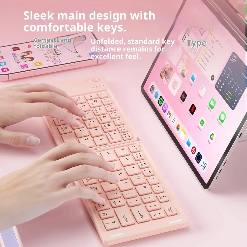 BOW Wireless Bluetooth5.0 Foldable Keyboard Simple Design Long Life Slient Mobile Office Keyboard Suitable for Computers Tablets