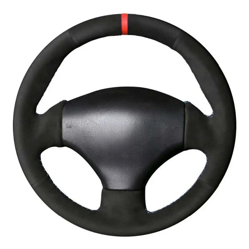 Car Steering Wheel Cover DIY Soft Black Genuine Leather Suede For Peugeot 206 1998-2005 206 SW 2003-2005 206 CC 2004 2005