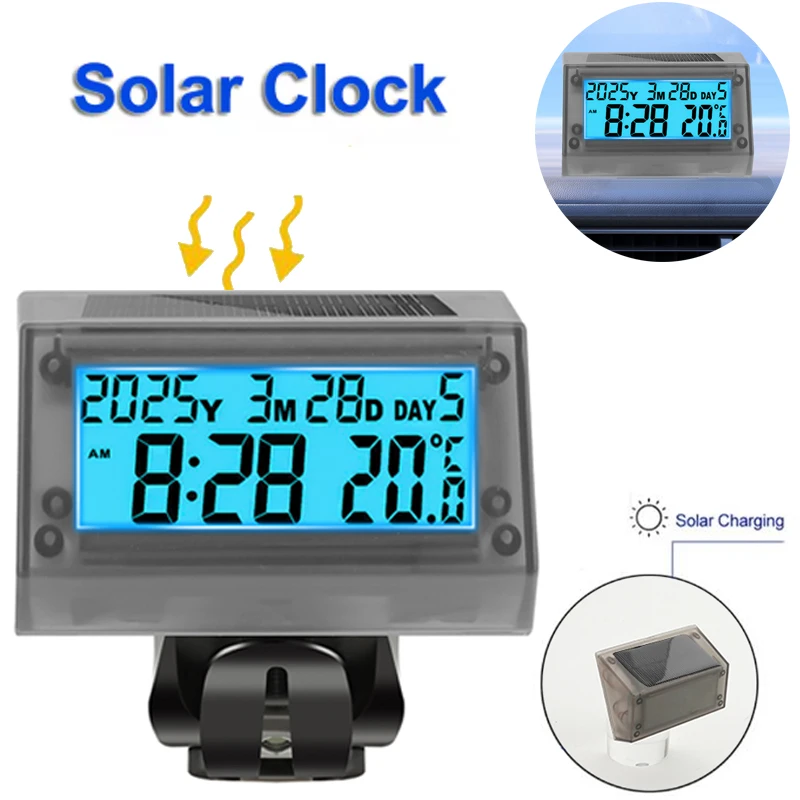 

Solar Car Clocks Dashboard Thermometer LCD Luminous Display for Dashboard Car Digital Clock Automobiles Internal Stick-On