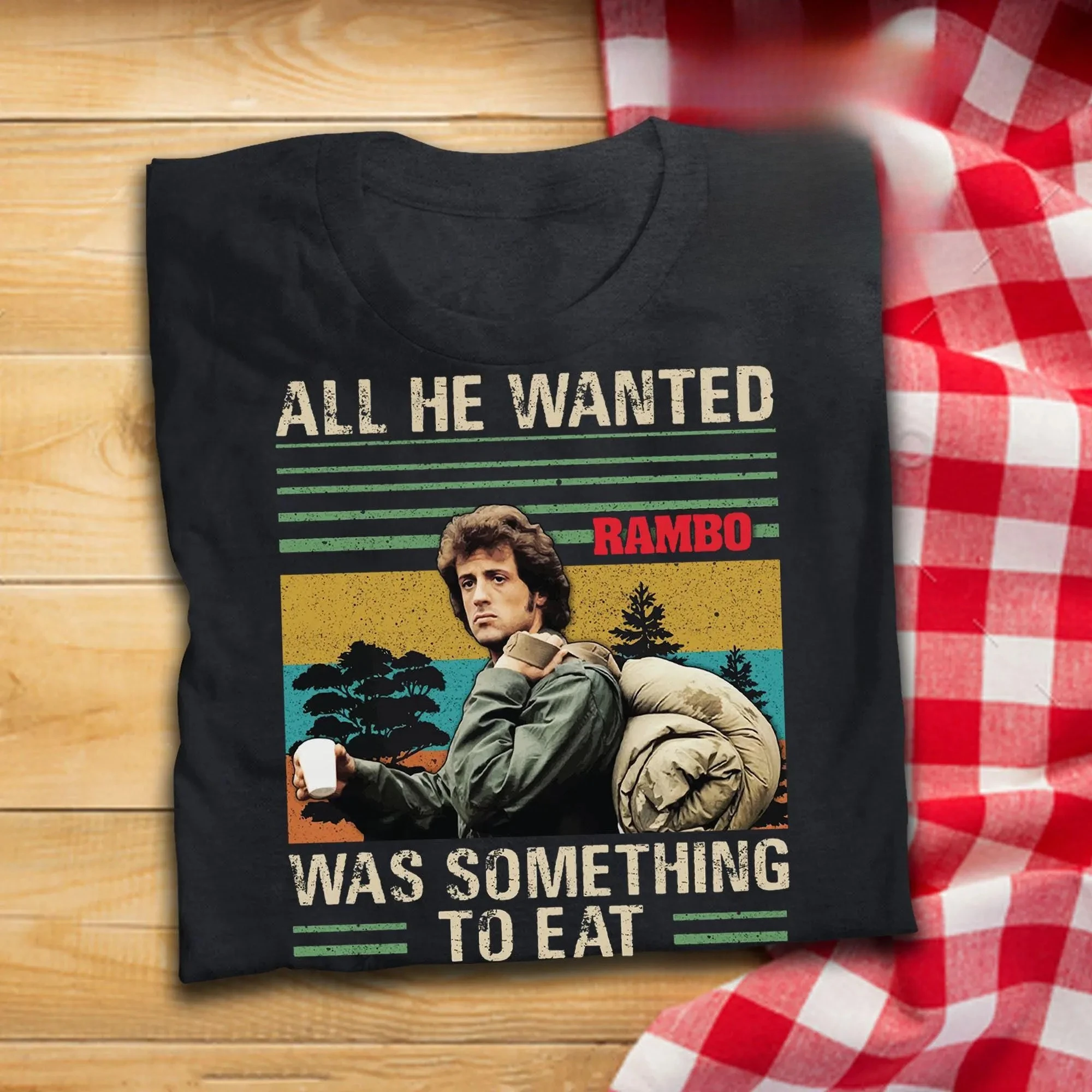 All He Wanted Was Something To Eat Vintage T-Shirt Rambo inspiriertes Film T-Shirt Grafik T-Shirt Vintage-Stil Shirt Kult klassisches Top