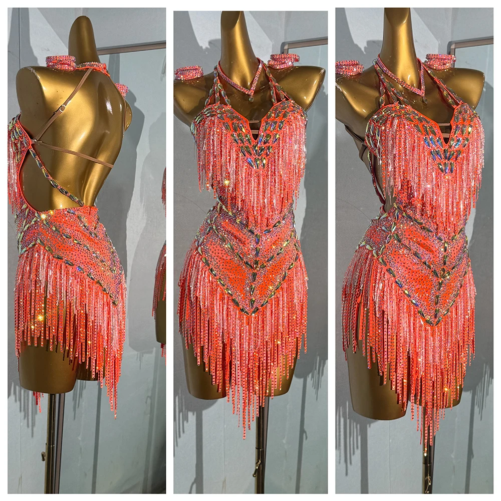 Lateinische Tänzerin Erwachsene Kinder High-End Maßgeschneidertes Super Flash Kleid Samba AB Stone Performance Kleid