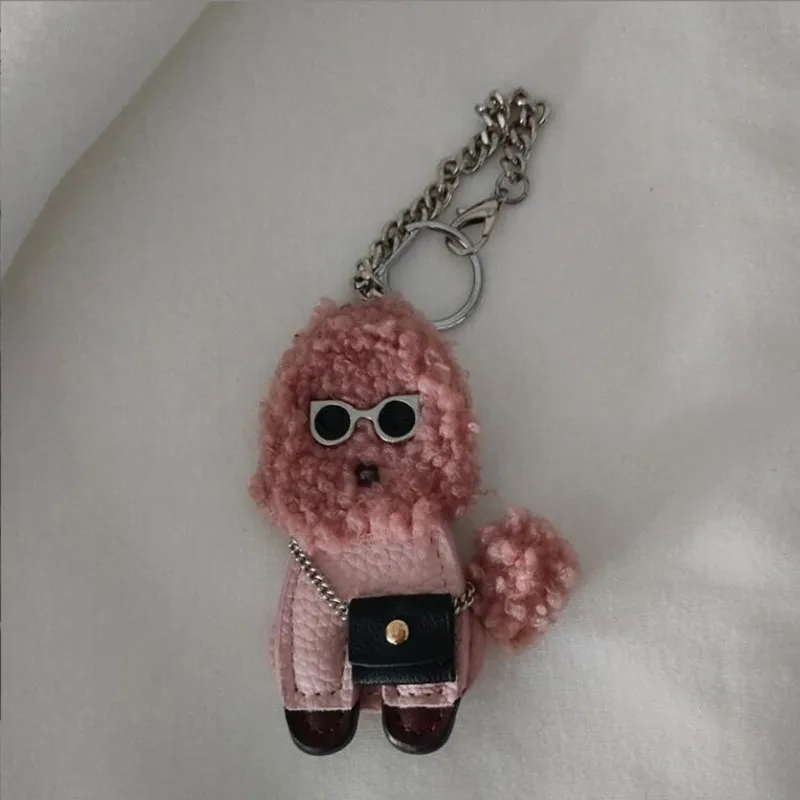 Cute Dog PU Leather Keychain Fashion Women Handbag PU Leather Poodle Keychain Pendant Bag  Men\'s Car Key Ring Key Chain Pendant