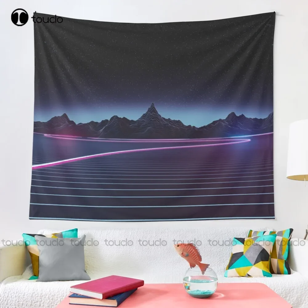 Highway Retrowave Vaporwave 80S Mountains Tapestry Party Tapestry Blanket Tapestry Bedroom Bedspread Decoration Wall Covering