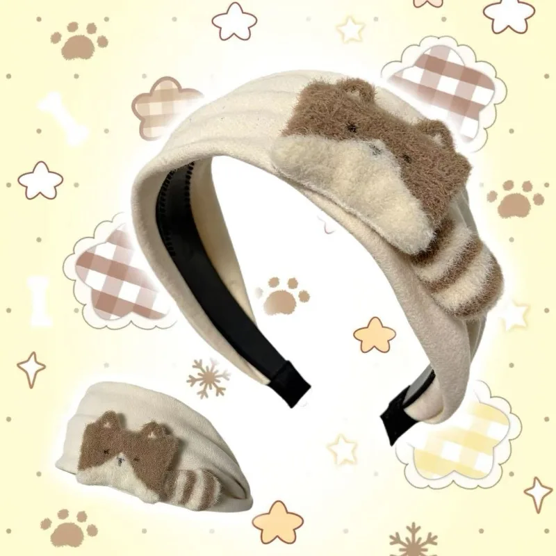 Sweet Cute Beige Cartoon Cat Wide Headband Kawaii Y2K Cosplay Hair Accessory Head Band for Women Girls Hairband