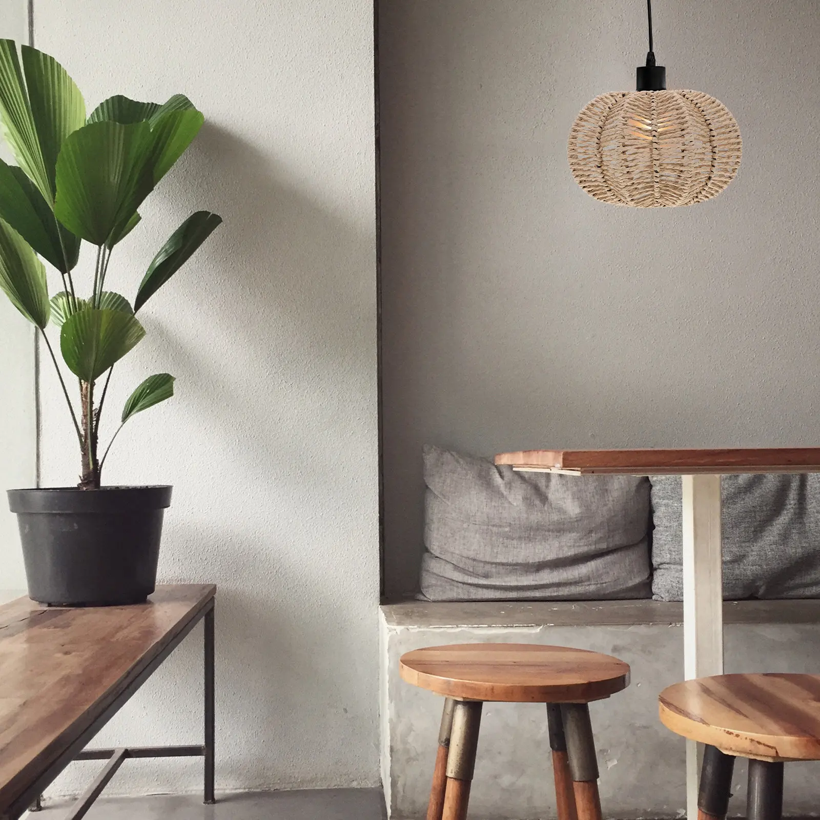 

Boho Farmhouse Lamp Shade Handwoven Paper Rope Pendant Light Shade for Rustic Vintage Ceiling Light Fixture Cover Living Room