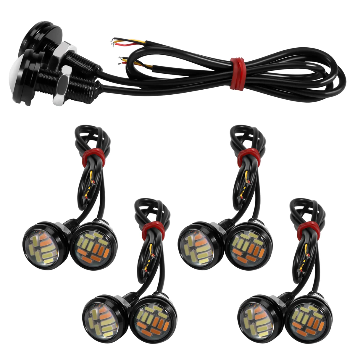 10 Pcs 12V 23Mm Dual Color Switchback 4014 Smd 12 Led Drl Eagle Eye Daytime Light Car Motor Turn Lights