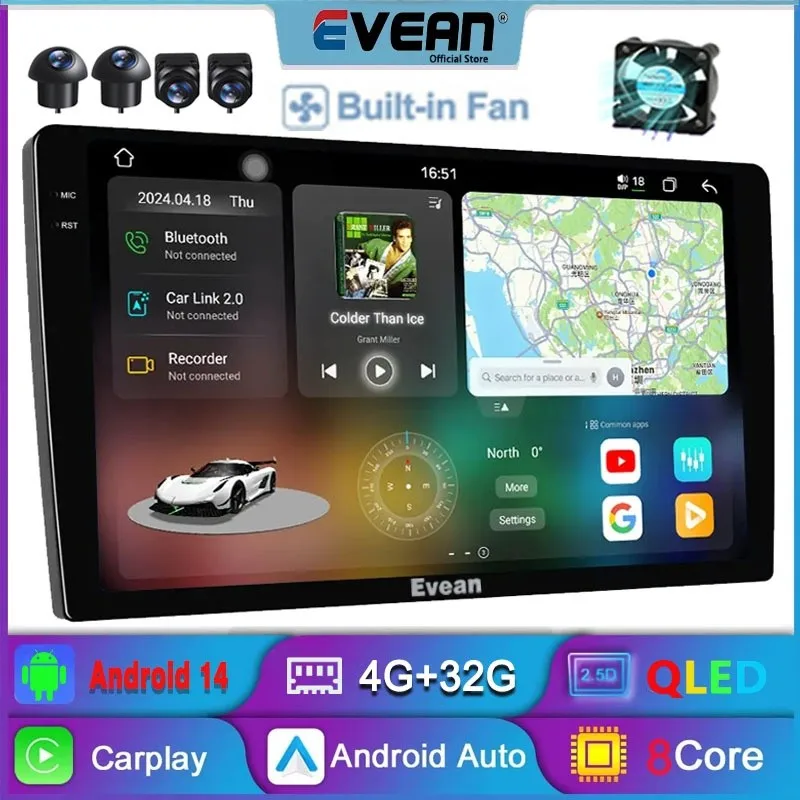 

[Cooling Fan]Evean 360 System Car Radio 4G 32G Octa Core 2 din Multimedia Player With Wireless CarPlay Android Auto Universal