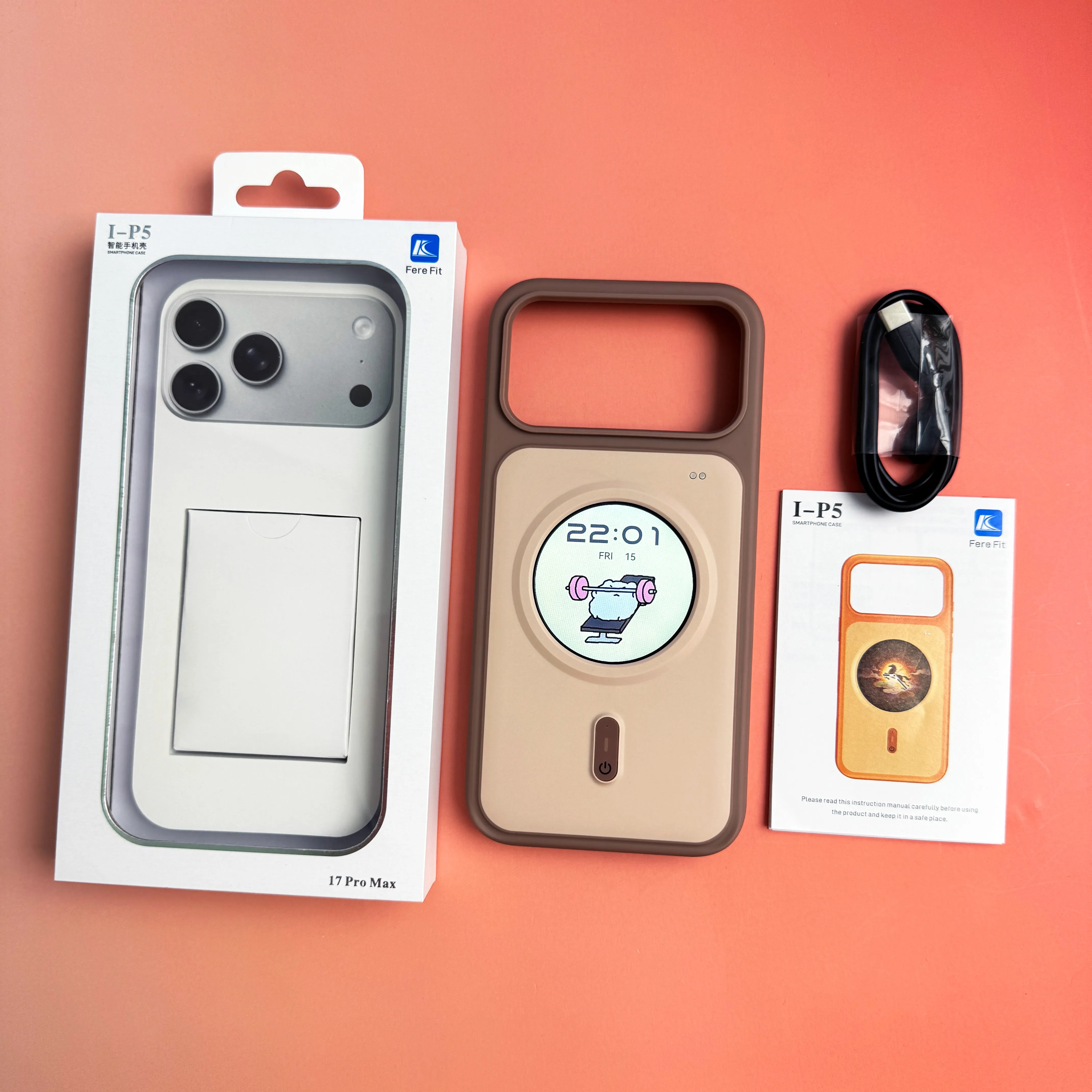 New Smart Phone Case Back Equied with Big Round Screen Download Switch Various Wallpaper Images For Iphone 17 Pro Max view 3