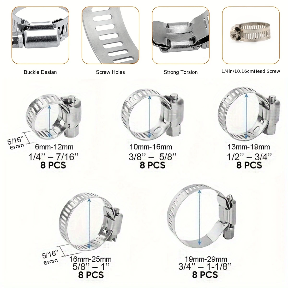 40pcs Hose Clamp Set, 1/4