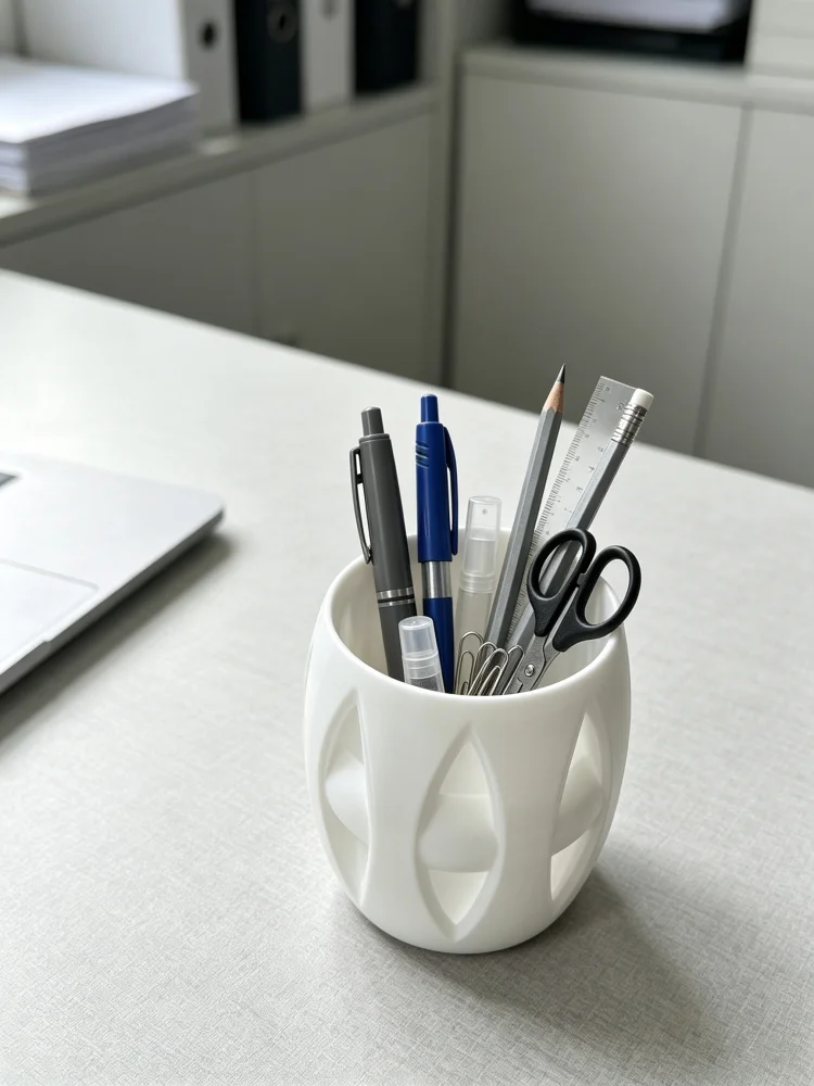 Compact and Space-Saving Matte White Geometric Hollow-Out Desktop Storage Box, Diamond-Shaped Embossed Oval Carved Hollow Design Pen Holder, Modern Nordic Minimalist Style Stationery Organizer, Student Dormitory Desk Pencil Storage, Office Desk Pen Organizer, Dressing Table Makeup Brush Storage, Multi-Purpose Home Office Study Room Decoration Piece, Teacher Appreciation Gift, Colleague Gift, Student Back-To-School Gift, Housewarming Gift