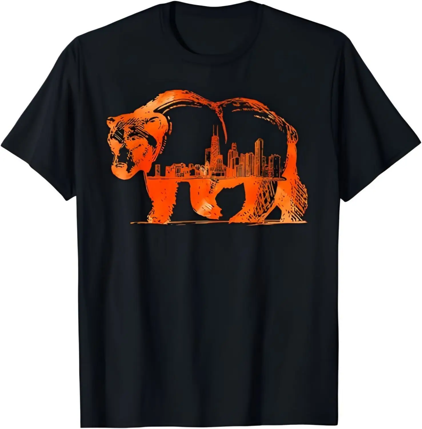 Camiseta con silueta de oso que camina, regalo del Skyline de la ciudad de Chicago, centro de la ciudad