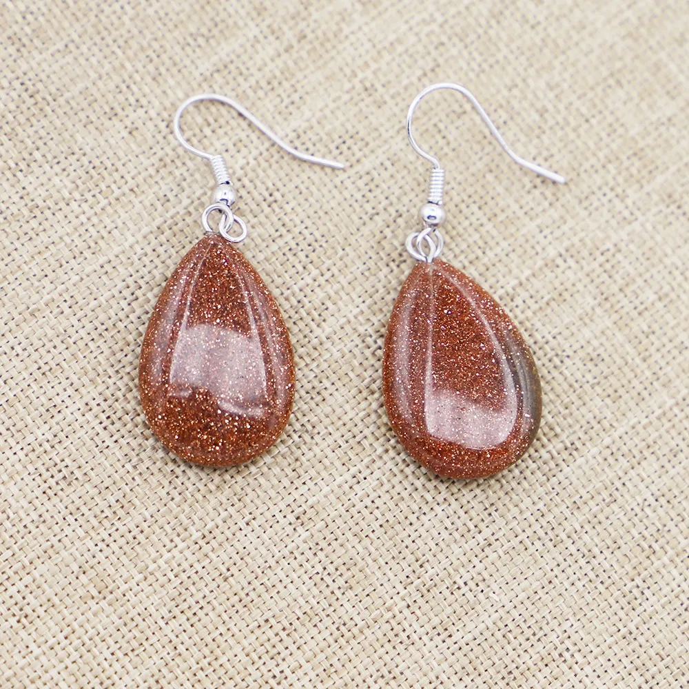 Pendientes de gota de agua plana de piedra Natural para mujer, colgante de ágata de cristal de ópalo de cuarzo rosa, joyería de fiesta de boda al por mayor, 1 par