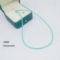 Natural Stone Yellow Opal/Amazonite/Zircon  Jewelry 3MM  with 925 Sterling Silver Accessories Crystal Necklace  for Women