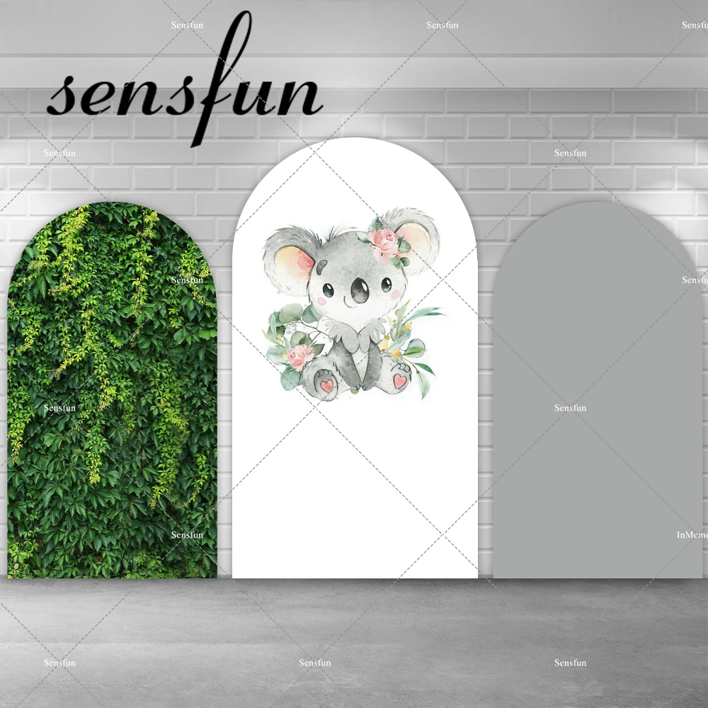 

Koala Theme Chiara Wall Arch Backdrop Cover for Kids Baby Shower Birthday Party Background Grey Green Grass Banner