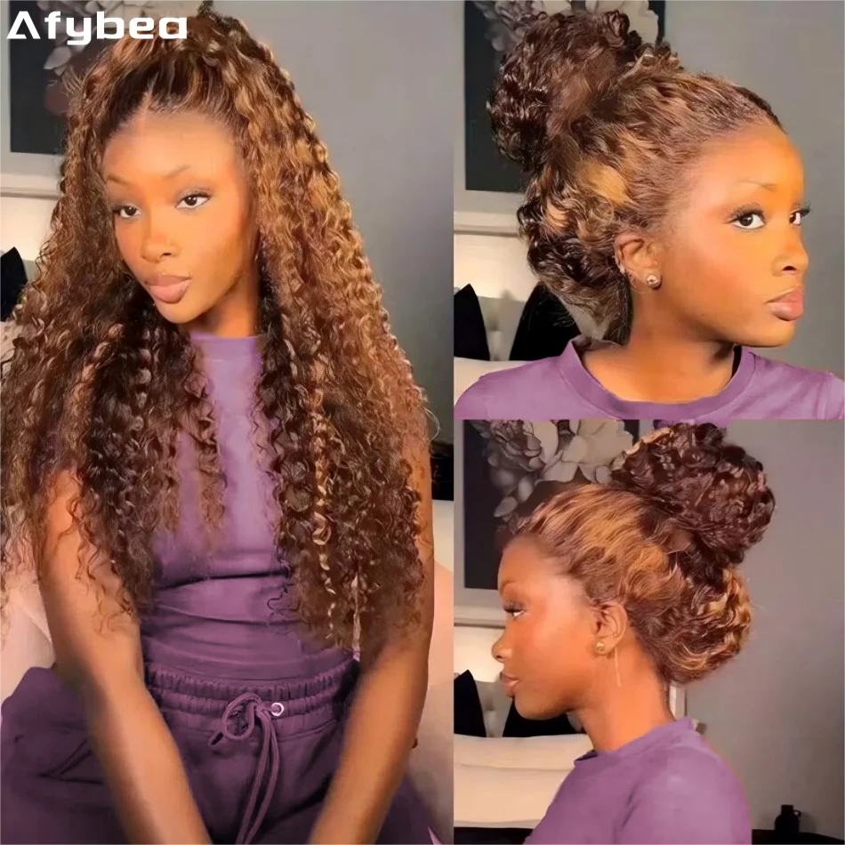 

Deep Wave P427 Highlight Wig Human Hair 360 Full Lace Wig 13X4 Hd Lace Frontal Wig Brazilian Curly 250 Density 40 Inch For Women