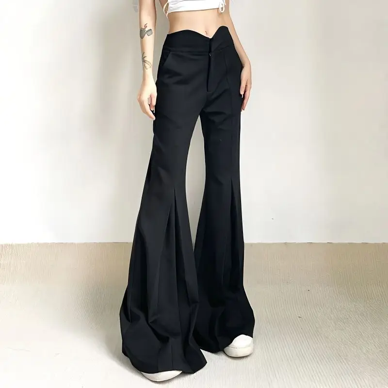 

High-End Floor-Length Trousers Chic High-Waisted Slim Slightly Flared Suit Trousers Women Slim Drapey