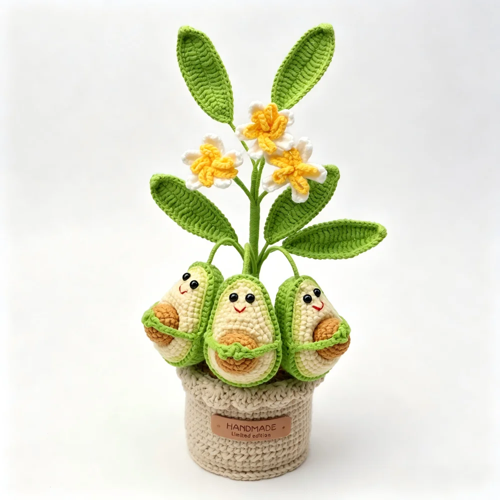 

Handmade crochet pot decoration avocado simulation yarn flower holiday gift home wedding decoration