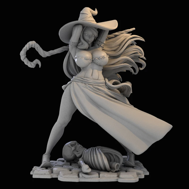 1/24 Scale 75mm Resin Figure Model Kit Sexy Dragon Crown Witch Unassembled and Unpainted 3D Printing DIY Toy