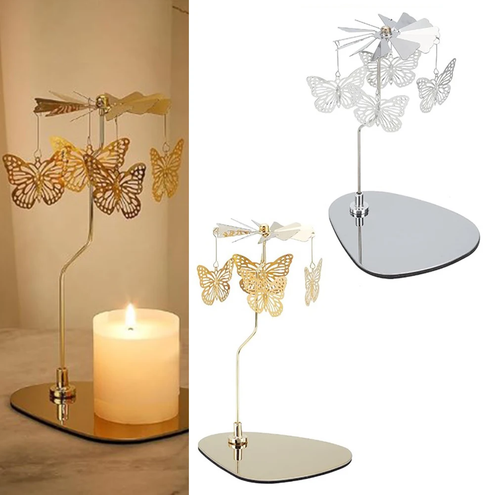 Candle Holder With Tray Butterfly Spinner Windmill Tea Light Rotating Candlestick Candle Holder Decoration Wedding Event Party