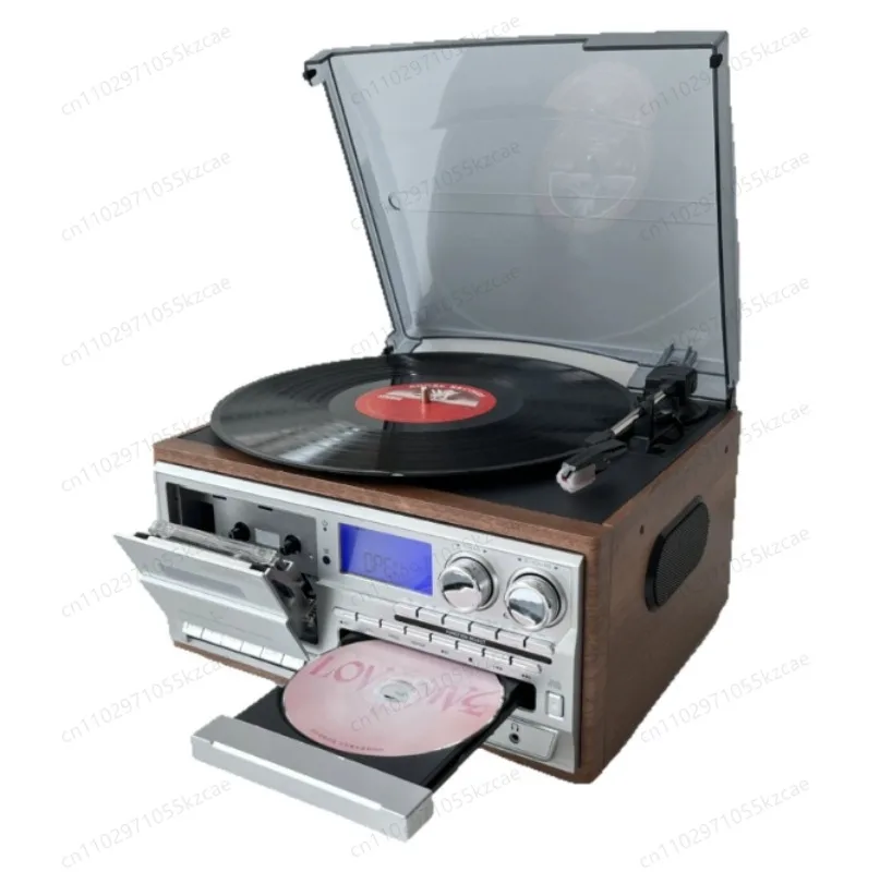 Classic Retro 10 in 1 Phonograph, Vinyl Record Turntable & CD Player with Cassette & Radio, All in One Vintage Speaker System