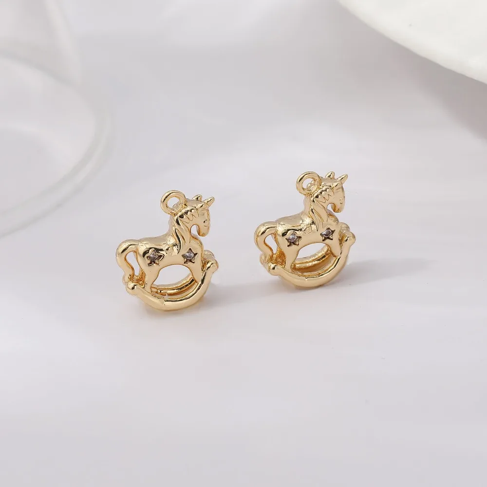 

4PCS Unicorn Trojan Charms for Jewelry Findings Making Pendants Supplies DIY Brass 14k Gold Plated Accessories 14*12mm