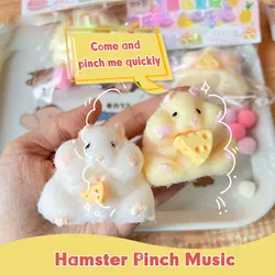 Cute Squishy Hamster Toy with Cheese Desktop Decor Funny Stress Reliever Decompression Fidget Toys for Teens Kids Gifts