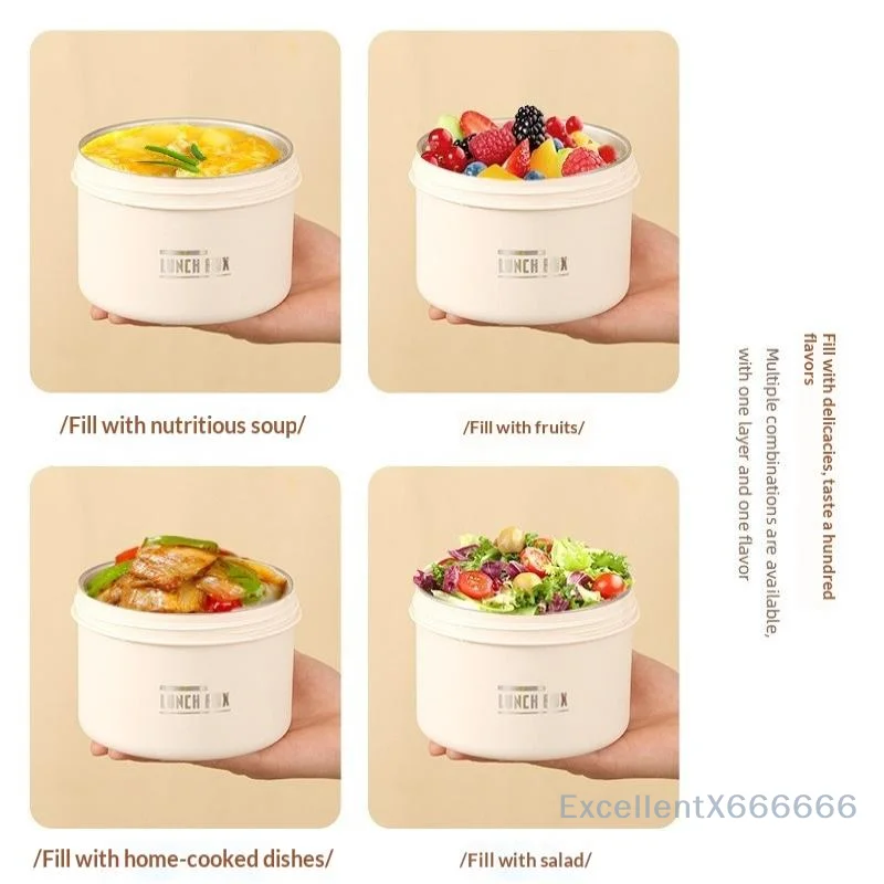 

304 Stainless Steel Heat Preservation Lunch Box Round Food Container Large Capacity Cat Ear Handle