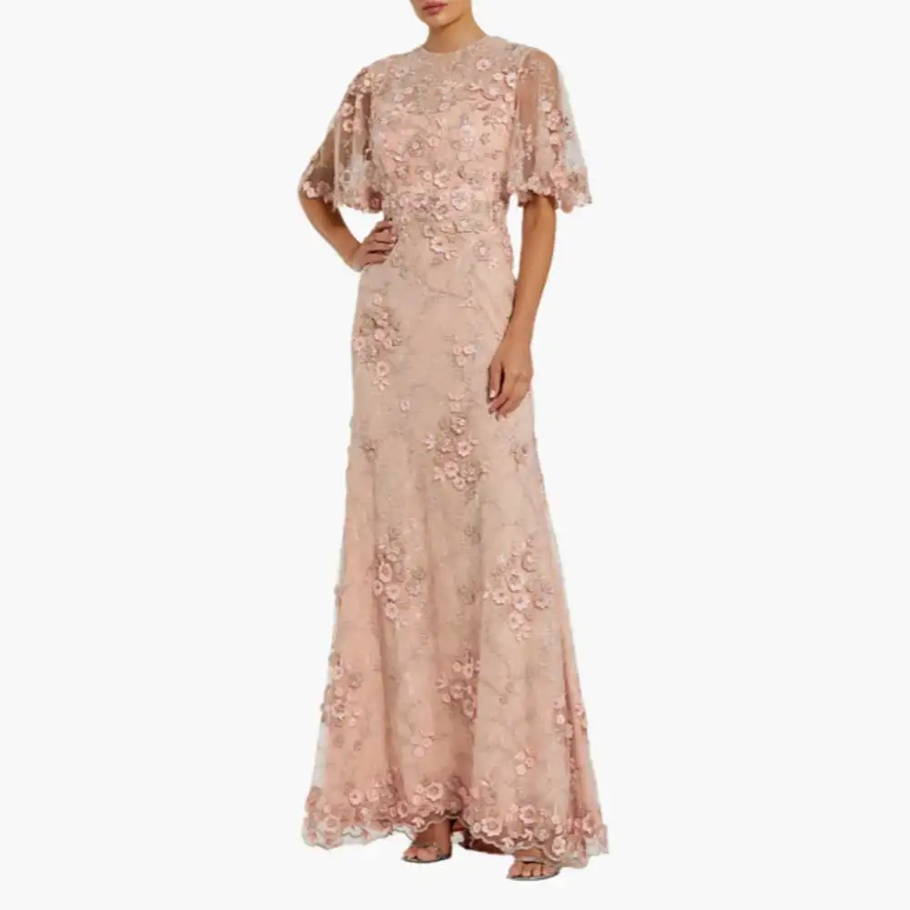 Elegant Mother of the Bride Dress Formal Mother Dress Round Neck Half Sleeve Applique Women's Mother Gown for Wedding Customized
