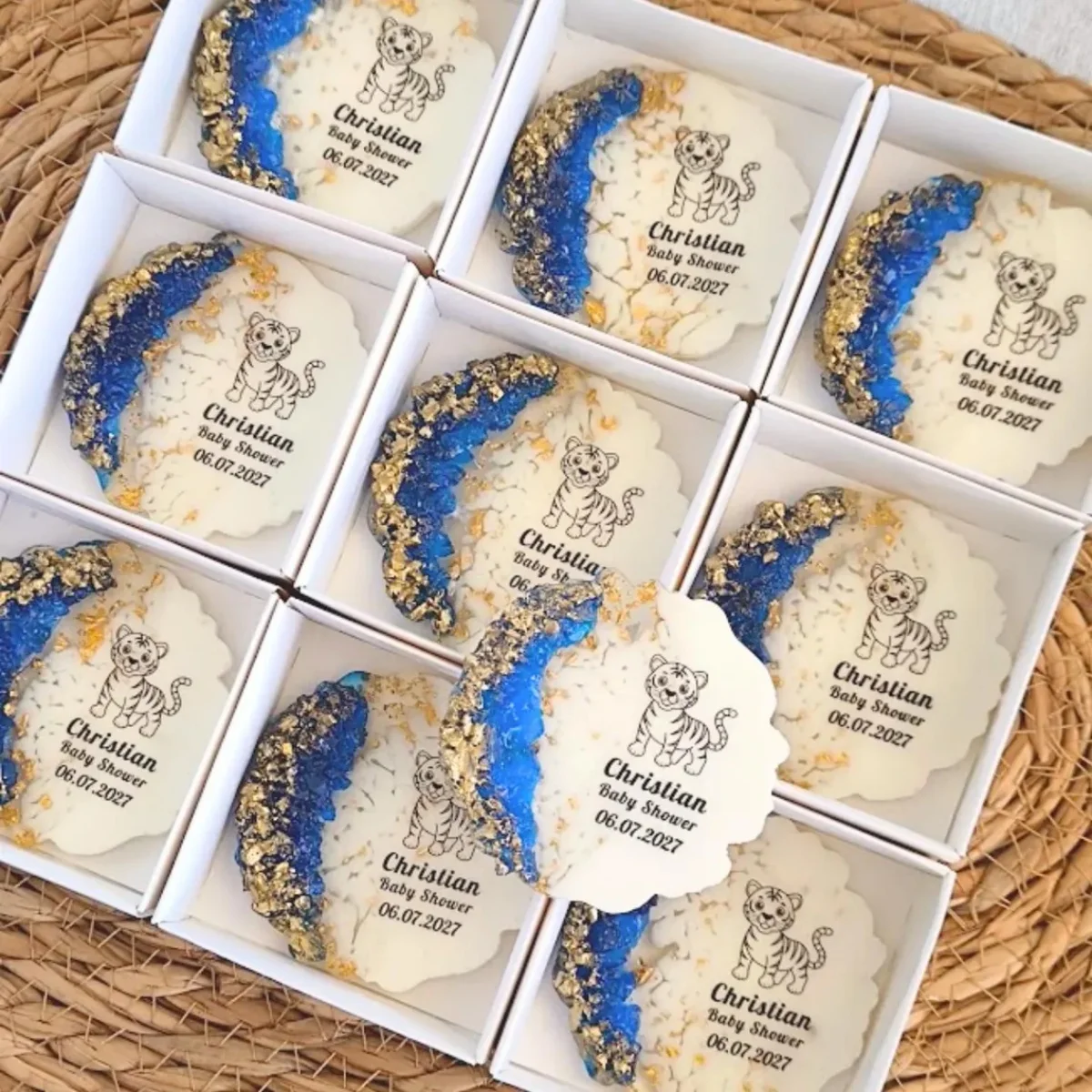 Custom  Blue Heart Epoxy Magnet Baby Shower Favors, Custom Bulk Thank You Gifts