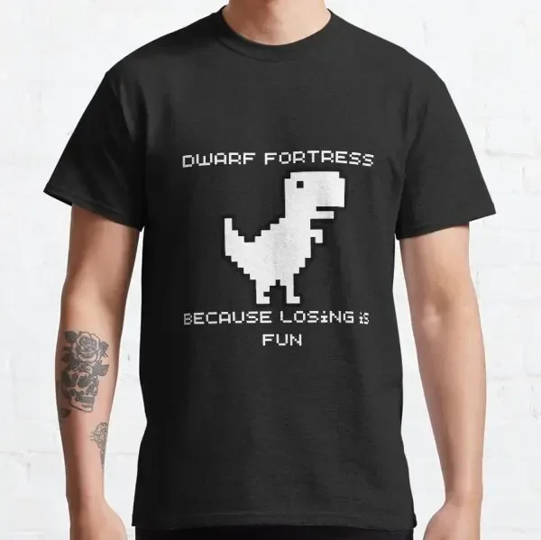 Printed Dwarf Fortress Miner T-Shirt for Men Ascii Pixel Gaming dwarven miner gaming bay12 strike the earth ascii art T Shirt