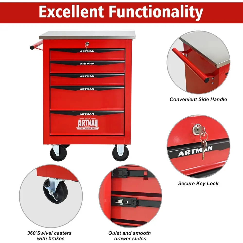 Schubladen, rollender Werkzeugkasten auf Rädern, multifunktionaler Werkzeugtruhe mit Schloss, Schubladen rollender Werkzeugwagen, Trolley-Organizer