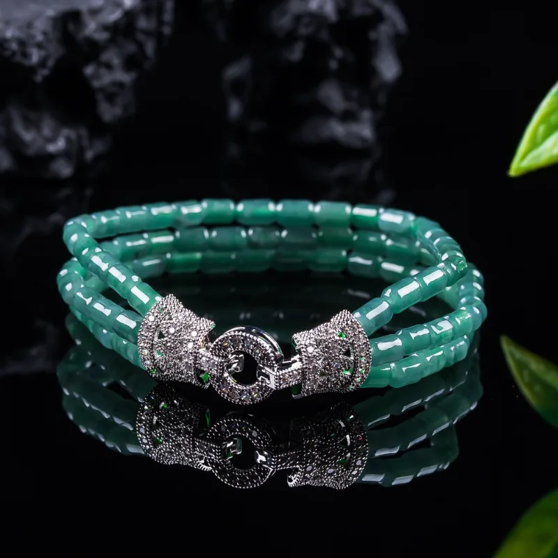 New Natural Jadeite Blue Water Multi-turn Beads Bracelet Carved Charm Jade Jewelry Fashion Amulet Gifts for Women Certificate