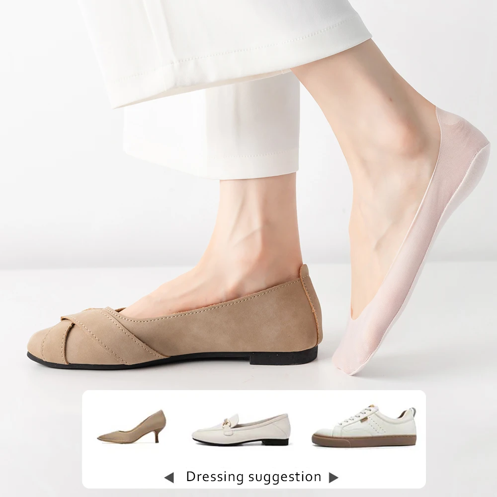 5 Pairs Women Invisible Socks Summer Thin Anti Slip No Slip Low Cut Ice Silk Sockettes for High Heels Flats Solid No Show Socks image 3